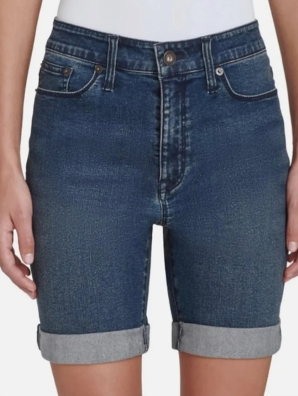 DKNY High-Rise Dark Wash Denim Bermuda Shorts SIZE 14 NWT